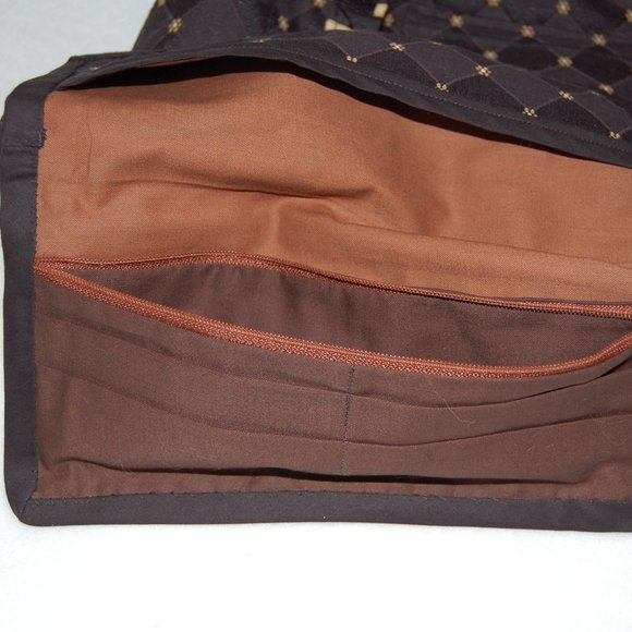 NEW Handmade Bag with Wallet, Size M, Navy Black with Tan Flower Pattern - Picture 9 of 11